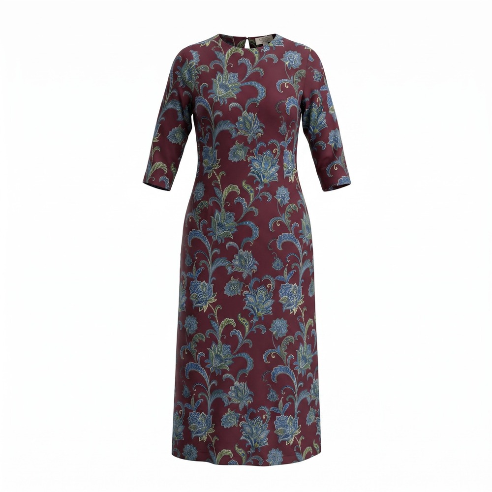 Olivia by Livro Gwyneth Dress XS Burgundy Ornate Floral Paisley Boho Cotton Midi